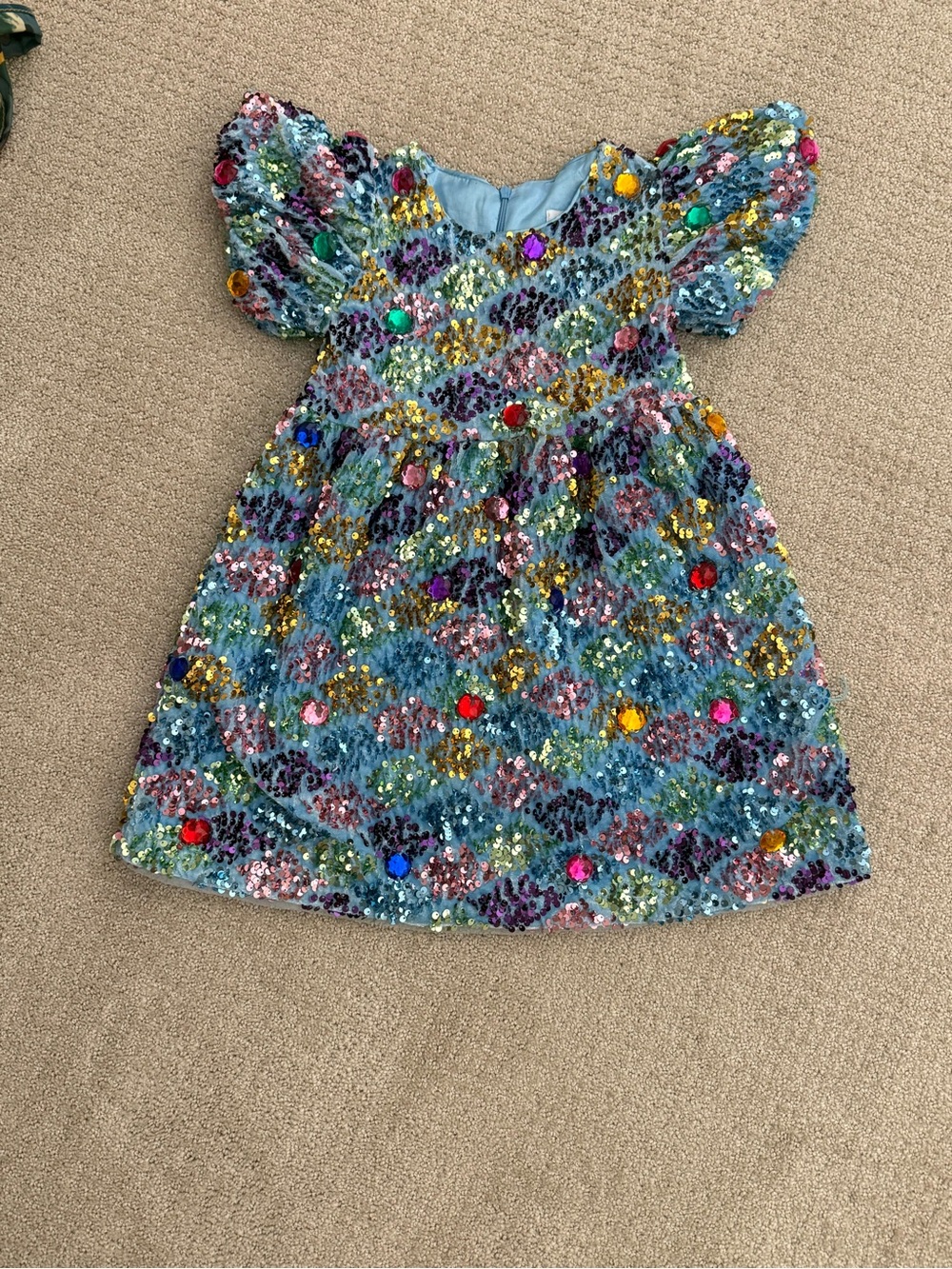 Lola + The Boys Blue Multicolor Sequin Puff-Sleeve Dress